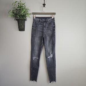 American Eagle Curvy Highest Rise Jegging Distressed Frayed Skinny AE 2 Jeans